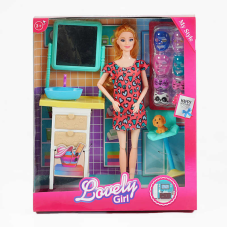 Лялька 785 C (48/2) умивальник з тумбою, стільчик з собакою, набір масок, висота ляльки 30 см, в коробці