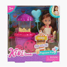Лялька 88025 (96/2) висота 12 см, машинка для попкорну, повітряна куля, в коробці
