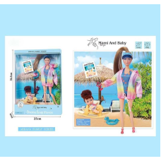 Лялька A 795-1 (36/2) мама з донечкою, надувне коло, гойдалка, коктейль, висота 30 см, в коробці