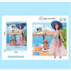 Лялька A 795-2 (36/2) мама з донечкою, надувне коло, гойдалка, коктейль, висота 30 см, в коробці