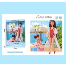 Лялька A 795-3 (36/2) мама з донечкою, надувне коло, гірка, коктейль, висота 30 см, в коробці