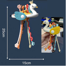 Брязкальце LL 002 B/Y (60) “Лебідь”, пальчикова гра, Pop it, гумові шнурочки, прорізувач, тріскачка, у пакеті 