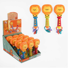 Брязкальце M 609 (12) ЦІНА ЗА 12 ШТУК В БЛОЦІ, “Лев”, мелодії, англійські слова, звуки тварин, музичні інструменти, прорізувач