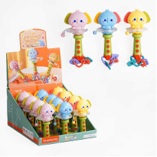 Брязкальце M 611 (12) ЦІНА ЗА 12 ШТУК В БЛОЦІ, “Слоненя“, мелодії, англійські слова, звуки тварин, музичні інструменти, прорізувач