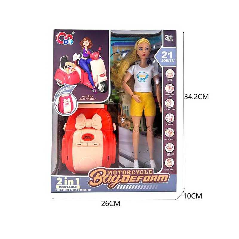 Лялька JJ 8722 (30/2) висота - 29 см, мопед трансформується у рюкзак, рухомі суглоби, улюбленець, в коробці