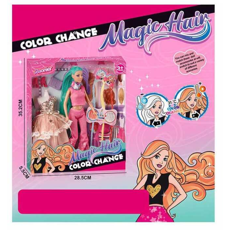 Лялька JJ 9914-2 W (48/2) висота - 30 см, змінює колір волосся, 3 знімні прядки, шарнірні суглоби, гумова голова, сукня, аксесуари, в коробці