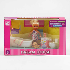 Лялька K 899-130 (48/2) висота 10 см, ванна кімната, улюбленець, меблі, предмети декору, в коробці