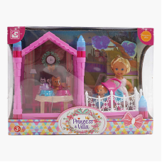 Лялька K 899-169 (12) висота ляльки - 11.5 см, гумова голова, прошите волосся, альтанка, меблі, 2 фігурки песиків, візочок, посуд, в коробці