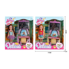 Лялька L 5-17 (96/2) 2 види, “Школа“, дошка, ранець, парта, стільчик, висота ляльки 14см, в коробці