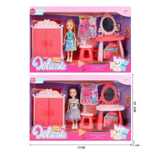 Лялька L 5-35 (96/2) 2 види, трюмо з дзеркалом, шкаф, стільчик, заколки, висота ляльки 14см, знімний одяг та взуття, в коробці