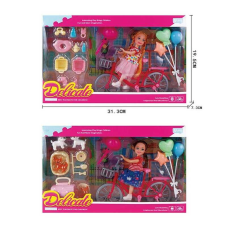 Лялька L 5-39 (72/2) 2 види, висота ляльки - 14 см, гумова голова, велосипед з кошиком, муляжі повітряних кульок, аксесуари в наборі