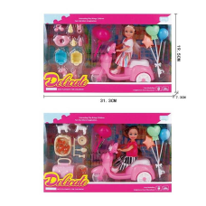 Лялька L 5-40 (72/2) 2 види, “Прогулянка“, скутер, шолом, висота ляльки 14см, повітряні кульки, 2 кошики, в коробці