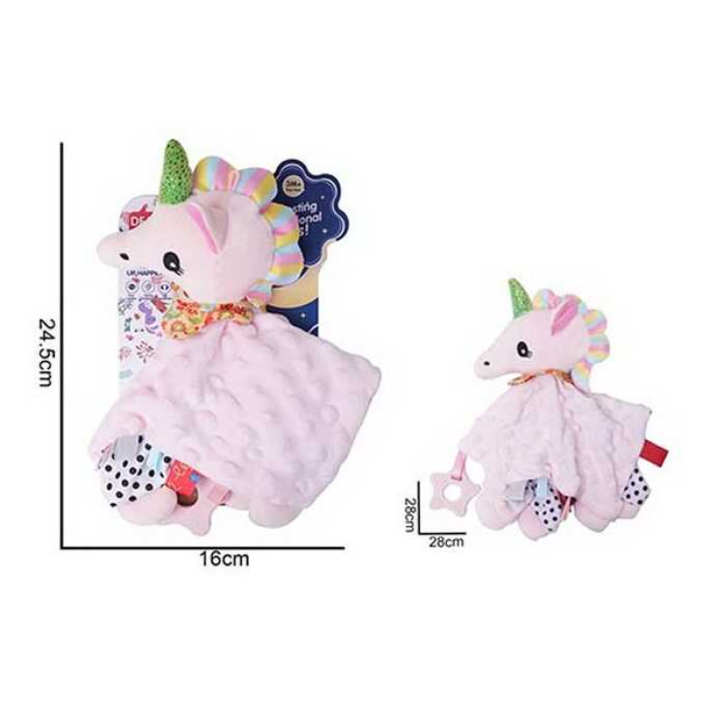 Брязкальце-комфортер 688 M70 (96) “Єдиноріжка“, текстильне, гумовий прорізувач, шумливі вушка, петелька для підвішування, в пакеті