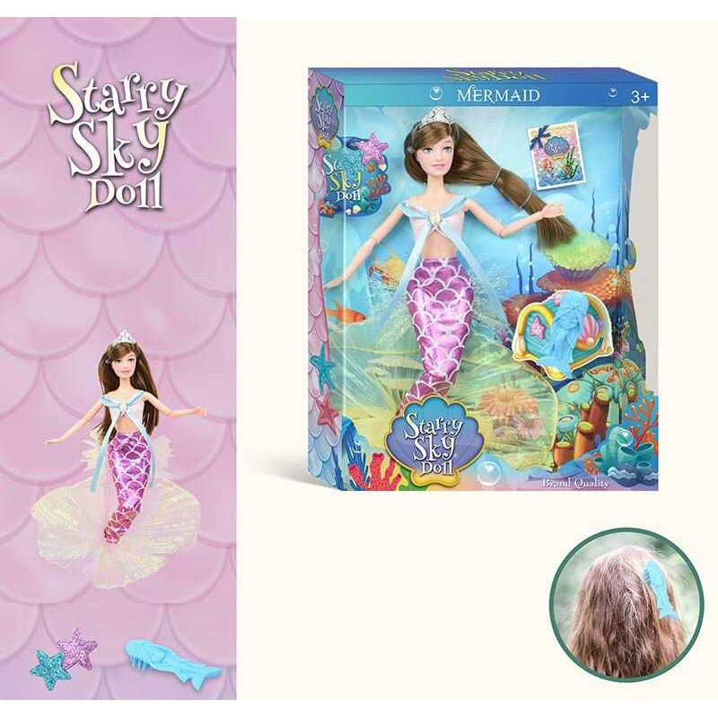 Лялька SK 050 A (48/2) “Русалка”, висота 30 см, знімне взуття, гребінець, заколка, аксесуар, в коробці