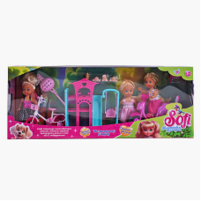 Лялька Sofi 85273 (36/2) “На прогулянці у парку”, 3 ляльки, мопед, велосипед, дитячий майданчик, висота ляльки 11 см, в коробці