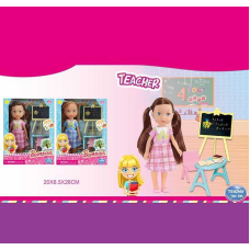 Лялька WG 052 (72/2) 2 види, “Вчителька”, парта, стілець, дошка, висота 25 см, в коробці