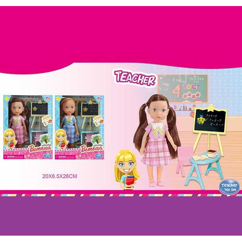 Лялька WG 052 (72/2) 2 види, “Вчителька”, парта, стілець, дошка, висота 25 см, в коробці