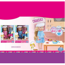 Лялька WG 053 (72/2) 2 види, “Шеф-кухар”, набір посуду, висота 25 см, в коробці