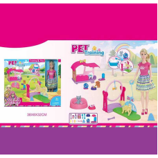 Лялька WG 198 (36/2) 30 см, улюбленці, аксесуари, знімний одяг, майданчик з перешкодами, будиночок для улюбленців, в коробці