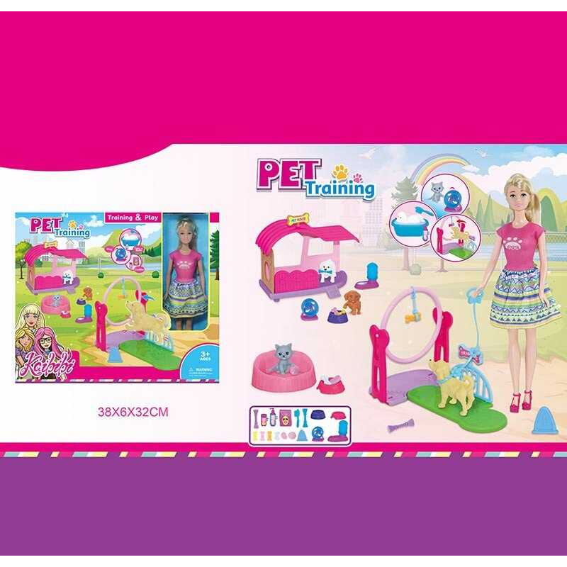 Лялька WG 198 (36/2) 30 см, улюбленці, аксесуари, знімний одяг, майданчик з перешкодами, будиночок для улюбленців, в коробці
