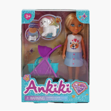 Лялька з аксесуарами 606016 (96) “прогулянка з собакою”, висота ляльки - 13.5 см, візочок для собаки, песик, в коробці