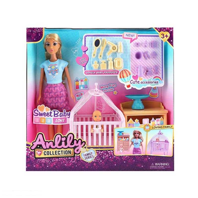 Лялька з аксесуарами 616313 (18) дитяча кімната, малюк, ліжечко, аксесуари, висота ляльки 30 см, в коробці