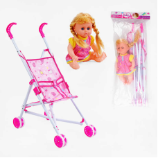 Лялька з візочком LA 66-1 (36/2) плаче, сміється, заплющує очі, висота 31 см, в пакеті