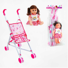 Лялька з візочком LA 66-2 (36/2) плаче, сміється, заплющує очі, висота 31 см, в пакеті