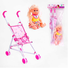 Лялька з візочком LA 66-3 (36/2) плаче, сміється, заплющує очі, висота 31 см, в пакеті