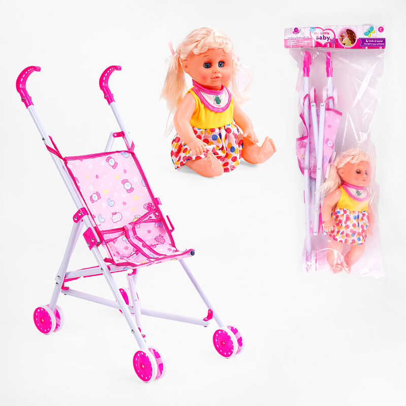 Лялька з візочком LA 66-3 (36/2) плаче, сміється, заплющує очі, висота 31 см, в пакеті