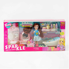 Лялька з меблями 7023 (32) висота 13 см, ванна, раковина, туалет, аксесуари, імітація доглядових засобів, в коробці