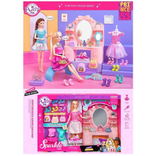 Лялька з меблями 7024 (16) туалетний столик, висота ляльки 30 см, прикраси, одяг, взуття, аксесуари, рухливі кінцівки, в коробці