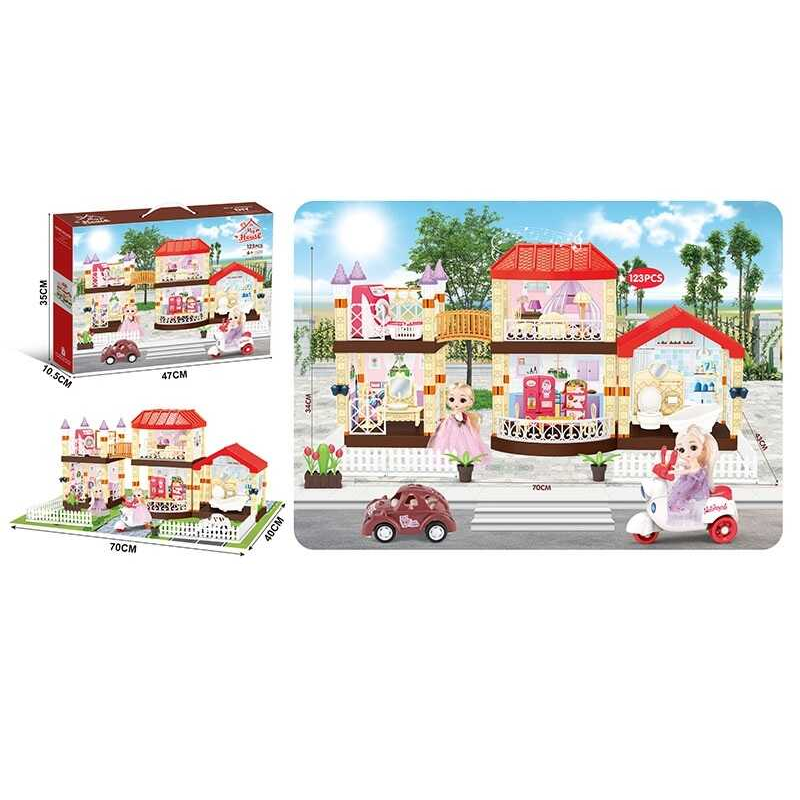 Ляльковий будинок 326 D 137 (12) DIY, 123 елементи, мелодія, наліпки, 2 ляльки, мопед, машинка, меблі, коробці