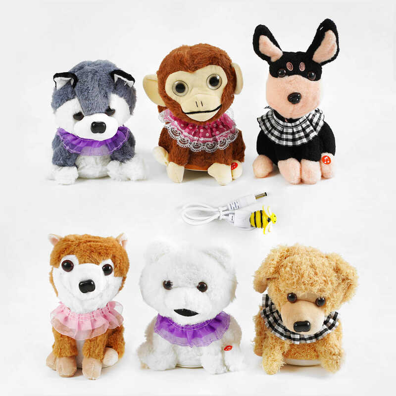 М`яка іграшка C 61639 (100) 6 видів, висота 22 см, рухає головою, повторюшка, магнітна бджілка, USB-кабель, пісні англійською мовою, ВИДАЄТЬСЯ ТІЛЬКИ МІКС ВИДІВ, у пакеті