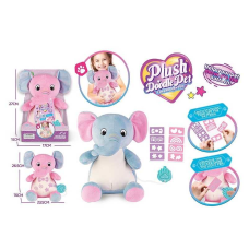 М`яка іграшка DR 5202 (32/2) 2 кольори, “Слоник”, малюй світлом, ліхтарик у вигляді лапки на батарейках, трафарети, висота 26.5 см, в коробці