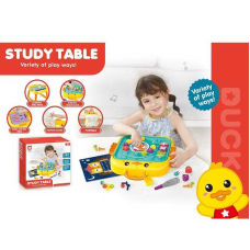 Ігровий столик 820 (18) мозаїка, дошка пиши-витирай, болтики, викрутка, геометричний сортер, пазл, годинник, цифри й математичні знаки, в коробці
