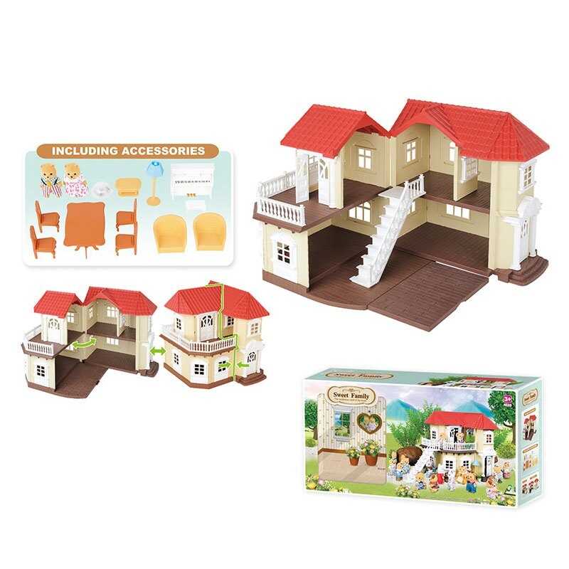 Будиночок “Щаслива сім“я“ 012-01 (6) 2 поверхи, 2 флоксових героя, меблі, світло, в коробці
