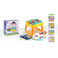 Ігровий столик 835 (18) мозаїка, дошка пиши-витирай, болтики, викрутка, геометричний сортер, пазл, годинник, цифри й математичні знаки, в коробці