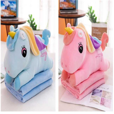 М`яка іграшка M 18203 (50) 2 кольори, “Єдиноріжка“, довжина 50 см, лежача, плед 200х170 см