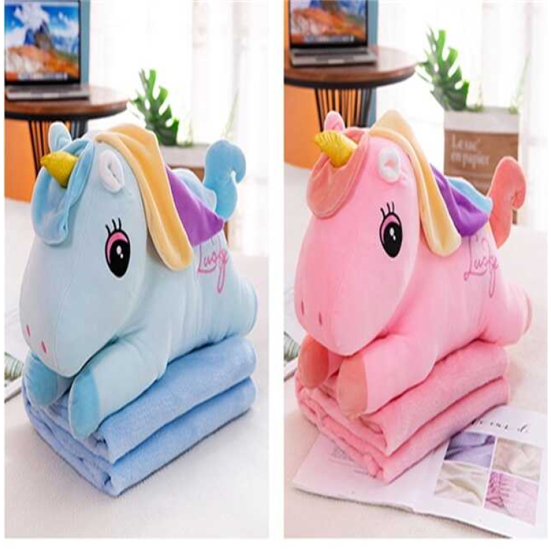 М`яка іграшка M 18203 (50) 2 кольори, “Єдиноріжка“, довжина 50 см, лежача, плед 200х170 см