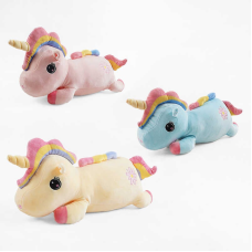 М`яка іграшка M 18287 (50) 3 види, “Єдиноріжка“, лежача, довжина 54см, плед, ВИДАЄТЬСЯ МІКС ВИДІВ