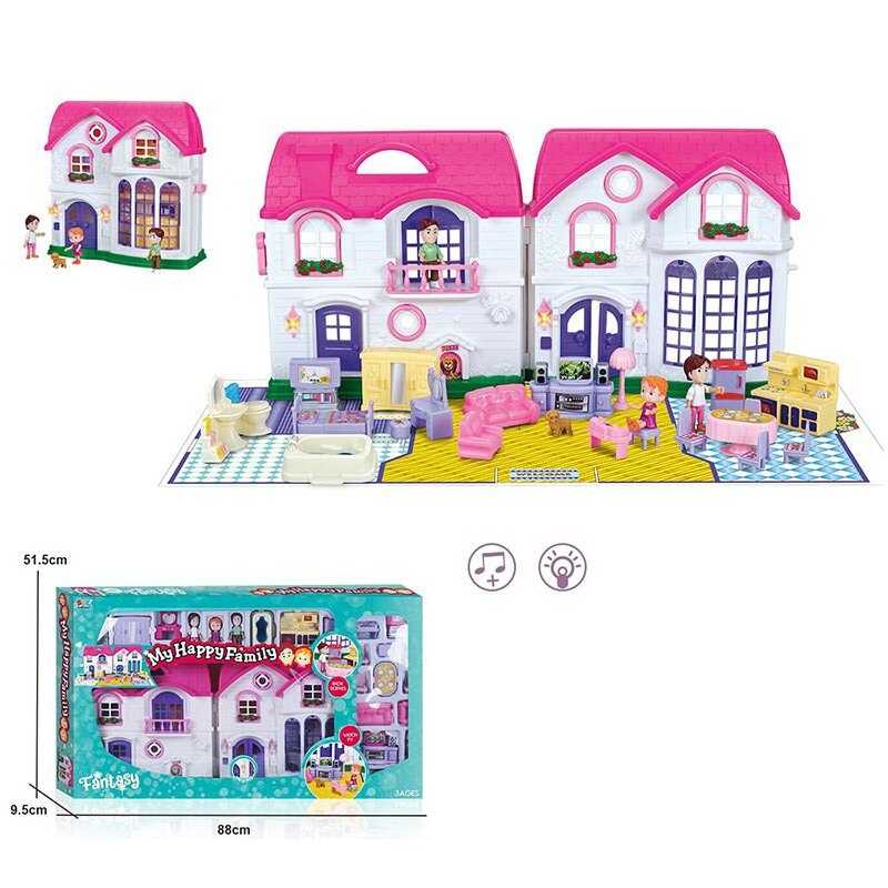 Будиночок 16901 (6) підсвічування, звук домофона, фігурки членів сім“ї, іграшкові меблі, в коробці