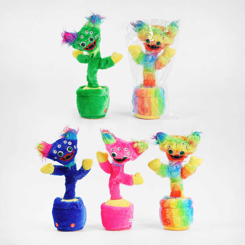 М`яка іграшка С 53130 (100) “Кольоровий чудик“, 4 види, звук, світло, функція запису голосу, танцює, h-35 см, в пакеті