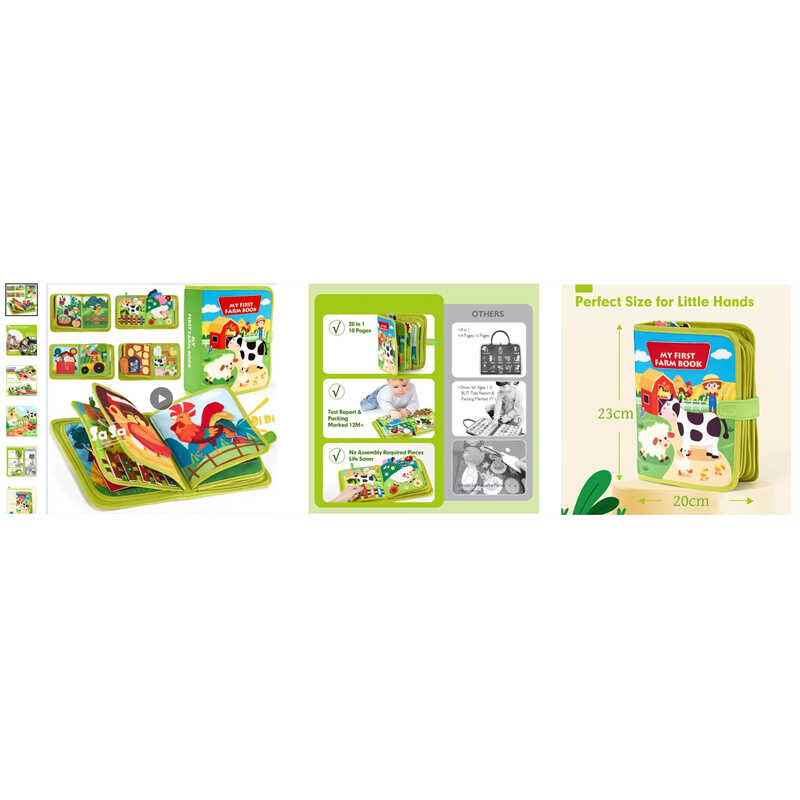 М“яка книжка-бізіборд C 73097 (32) “Ферма”, фетр, елементи на липучках, пискавка, пальчикові ігри, вивчення тварин, овочів, форм, в пакеті