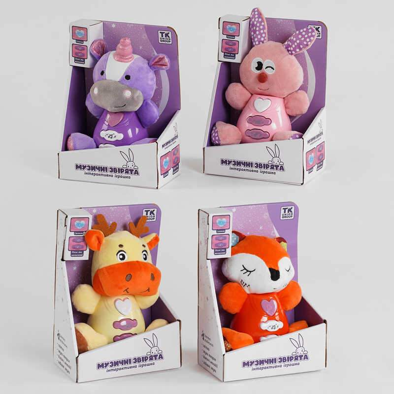 М“яке брязкальце UK-70104 (48) TK Group“, 4 види, ОЗВУЧУВАННЯ УКРАЇНСЬКОЮ МОВОЮ, підсвічування, 3 пісні, 3 колискові, в коробці