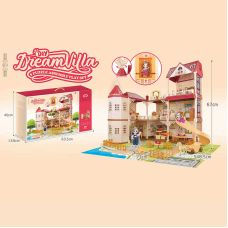 Будиночок VC 6036 (6) 268 деталей, механічний ліфт, 2 ляльки, рухомі частини тіла,  фігурка тварини, меблі, музичний інструмент, посуд, в коробці