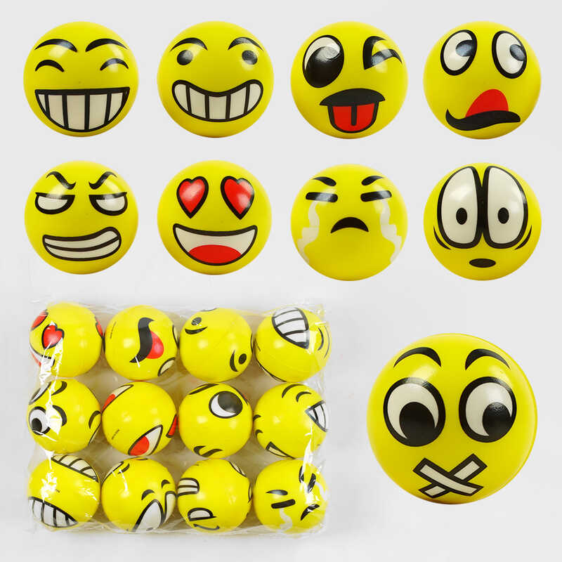 М`яч фомовий C 60308 (60) ЦІНА ЗА 12 ШТУК У ПАКУВАННІ, “Смайлик“, діаметр 7 см