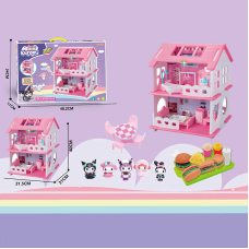 Будиночок з героями YQ 561 (24) розміри будиночка: 31,5х31х40 см, 2 поверхи, меблі, 5 фігурок героїв, муляжі продуктів, в коробці