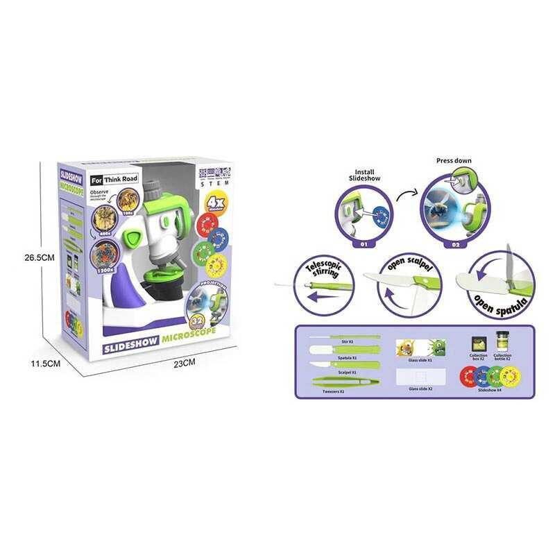 Мікроскоп 2306 (24/2) збільшення 100х, 400х та 1200х, проєктор, 4 диски для проєктора, інструменти,  в коробці