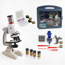 Мікроскоп BG 020 (8) металопластик, підсвічування, від батарейок, підставка для телефона, інструменти, аксесуари, у валізі